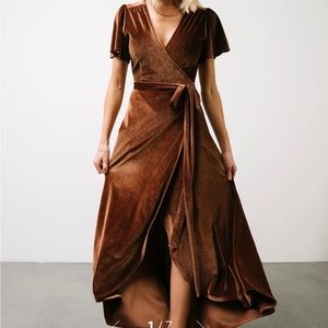 Baltic born Calvin sparkle velvet wrap dress. Bronze. New with tag